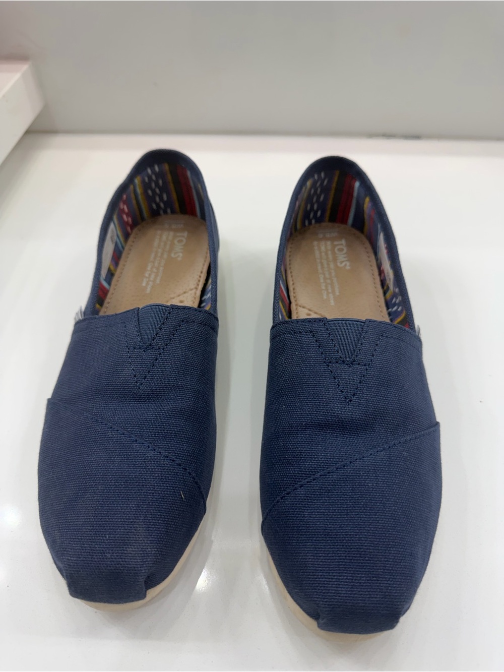 Toms Navy Canvas Slip-On Flats with Patterned Lining